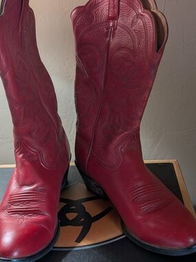 Ariat Red Leather Embroidered Western Boots - Women